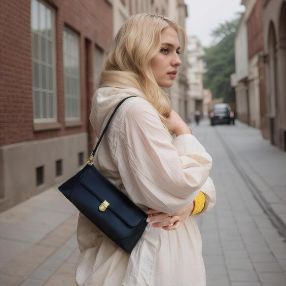 Women’s Vintage Leather Shoulder Bag Small Tote Purse with Buckle Closure - Picture 6 of 6